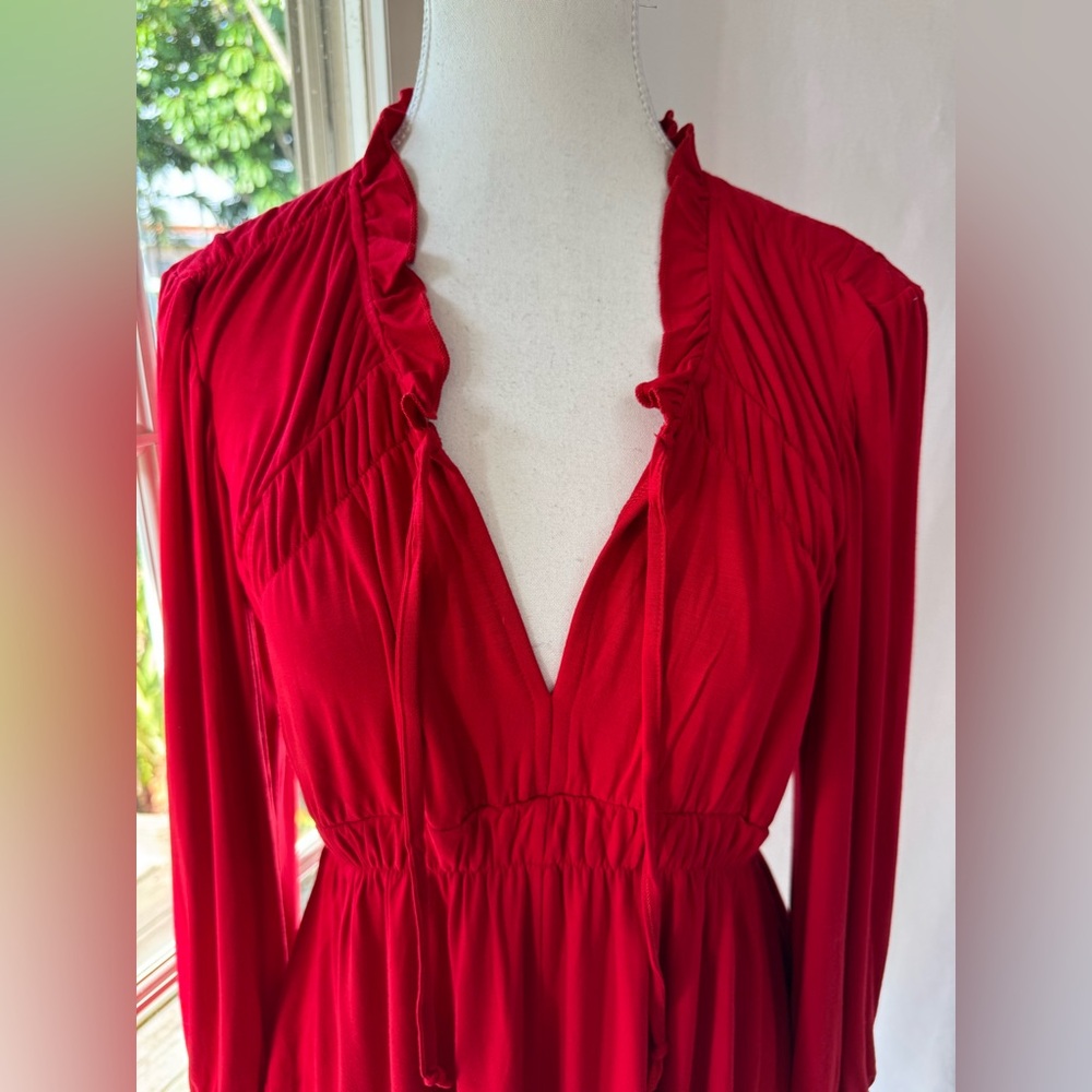Red Ruffled Tunic Blouse - Picture 5 of 12